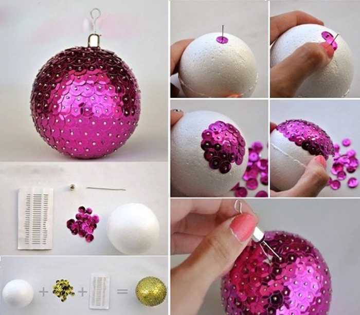 decoraciones para Navidad con bolas y purpurina