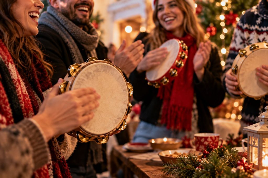 hacer una pandereta de Navidad con materiales reciclados