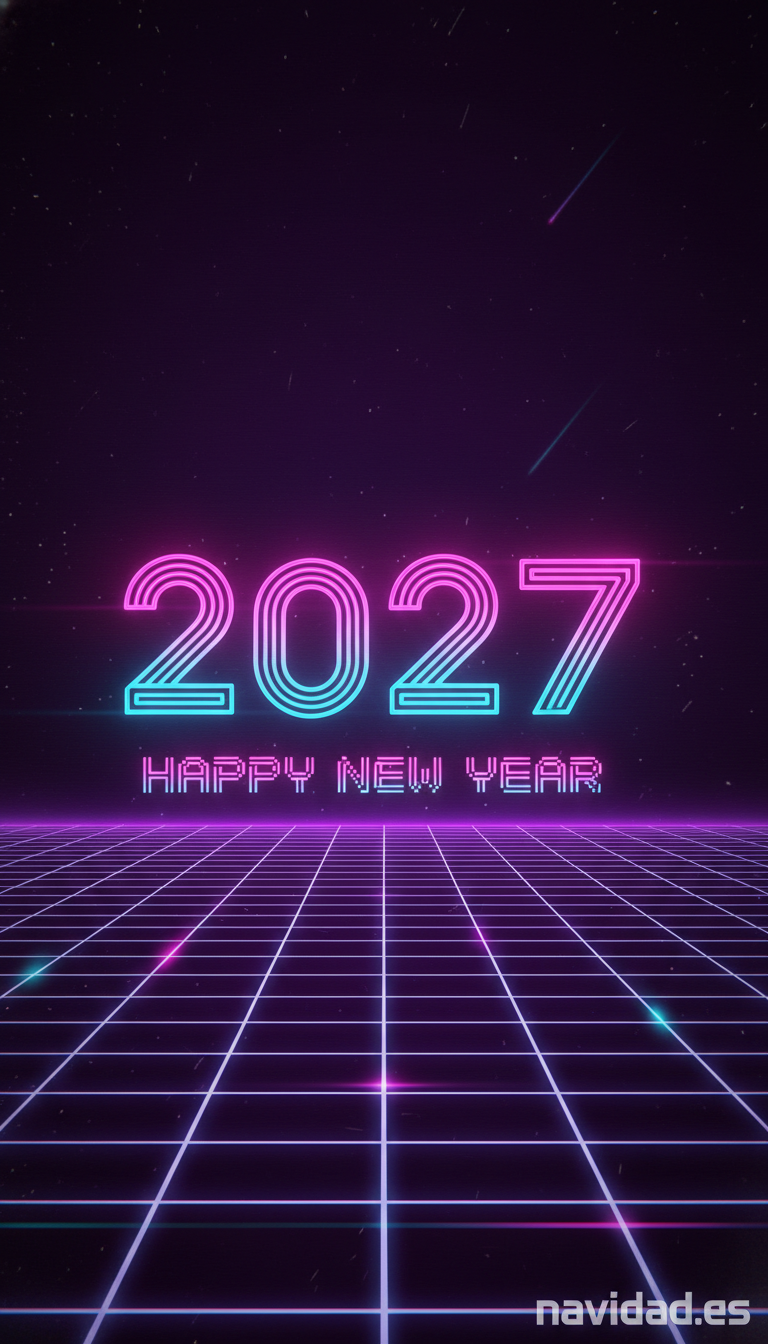 Fondo de pantalla Año Nuevo 2027 - neón retro synthwave 2027