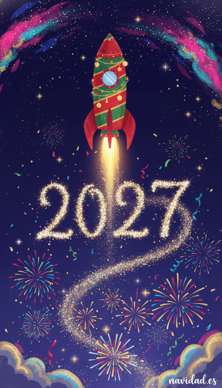 Fondo de pantalla Año Nuevo 2027 - cohete estrella nueva era 2027