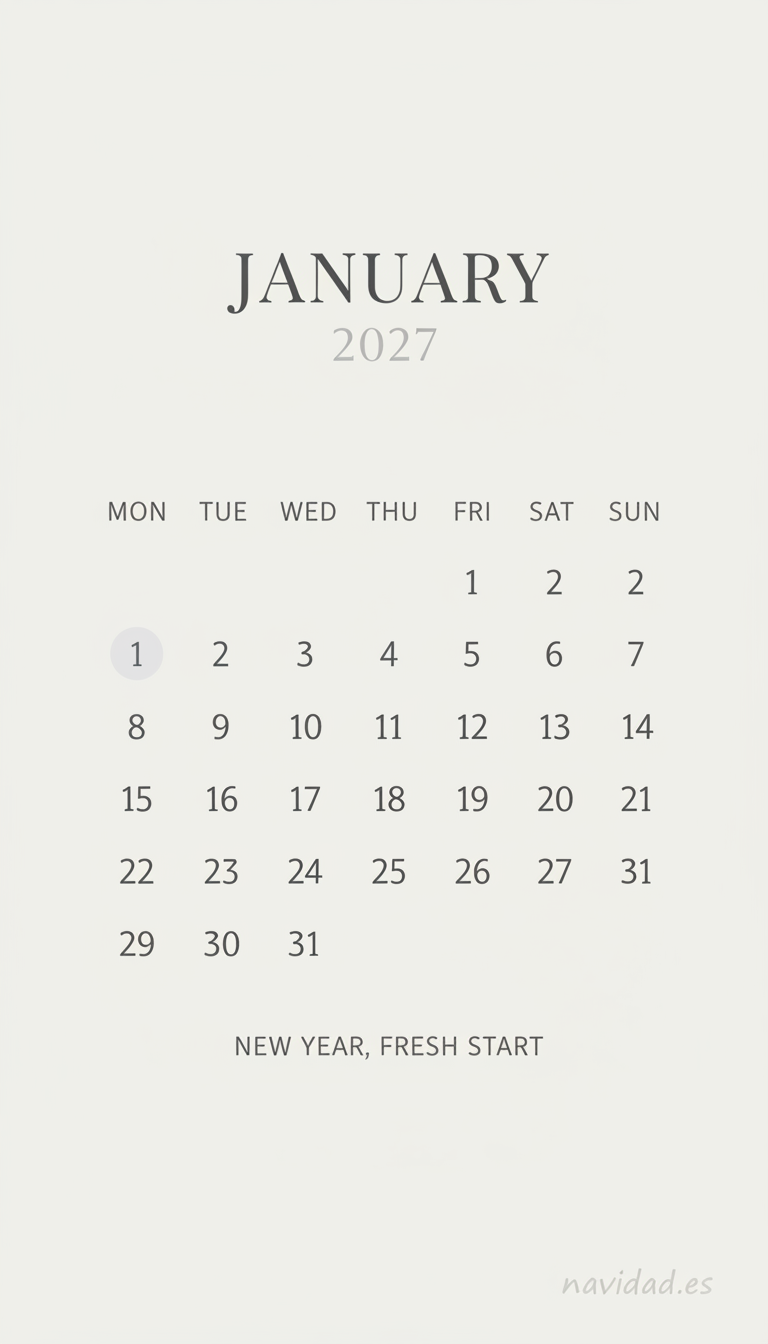 Fondo de pantalla Año Nuevo 2027 - calendario enero 2027 minimalista