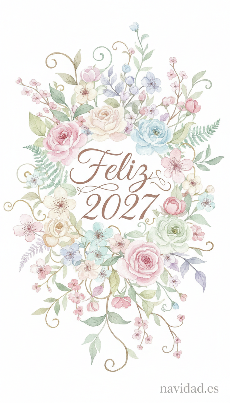 Fondo de pantalla Año Nuevo 2027 - ilustración botánica Feliz 2027