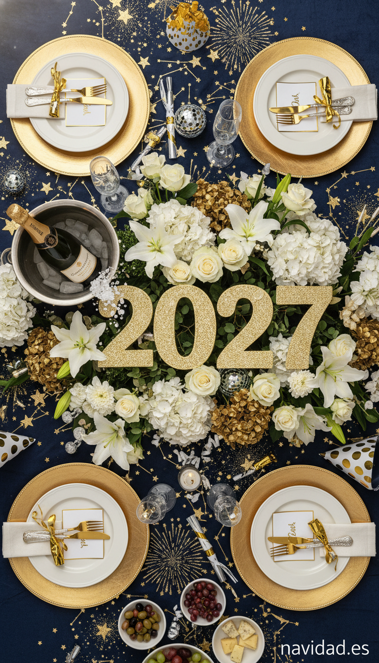 Fondo de pantalla Año Nuevo 2027 - mesa Nochevieja desde arriba 2027