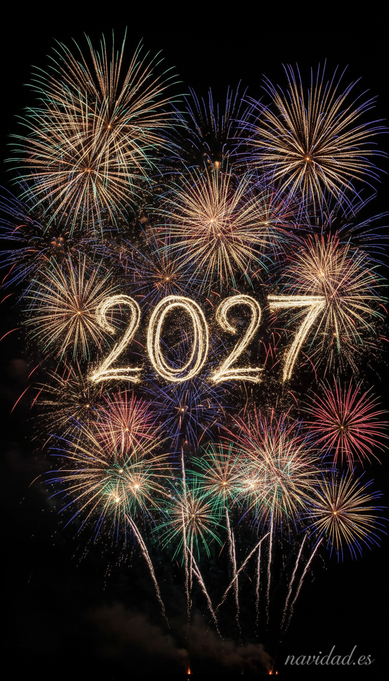 Fondo de pantalla Año Nuevo 2027 - fuegos artificiales vertical 2027