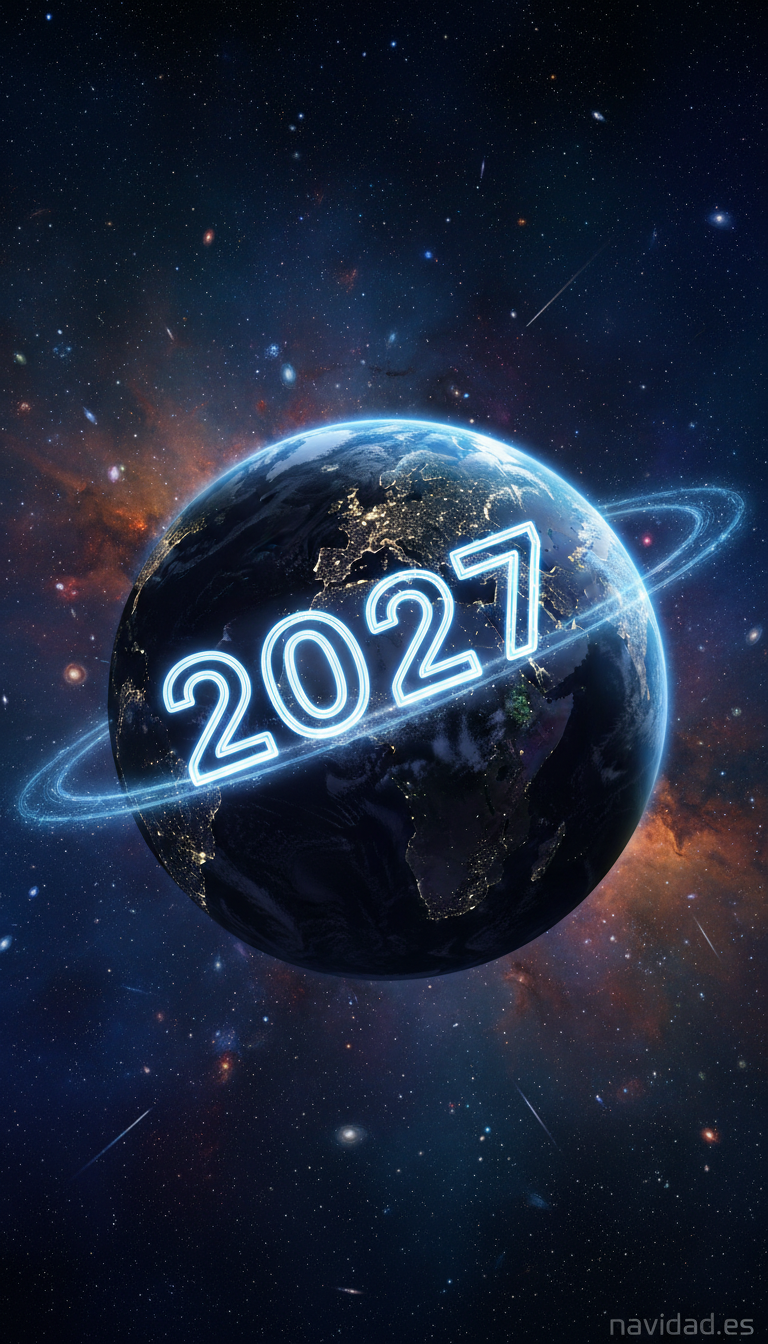 Fondo de pantalla Año Nuevo 2027 - planeta Tierra luces 2027