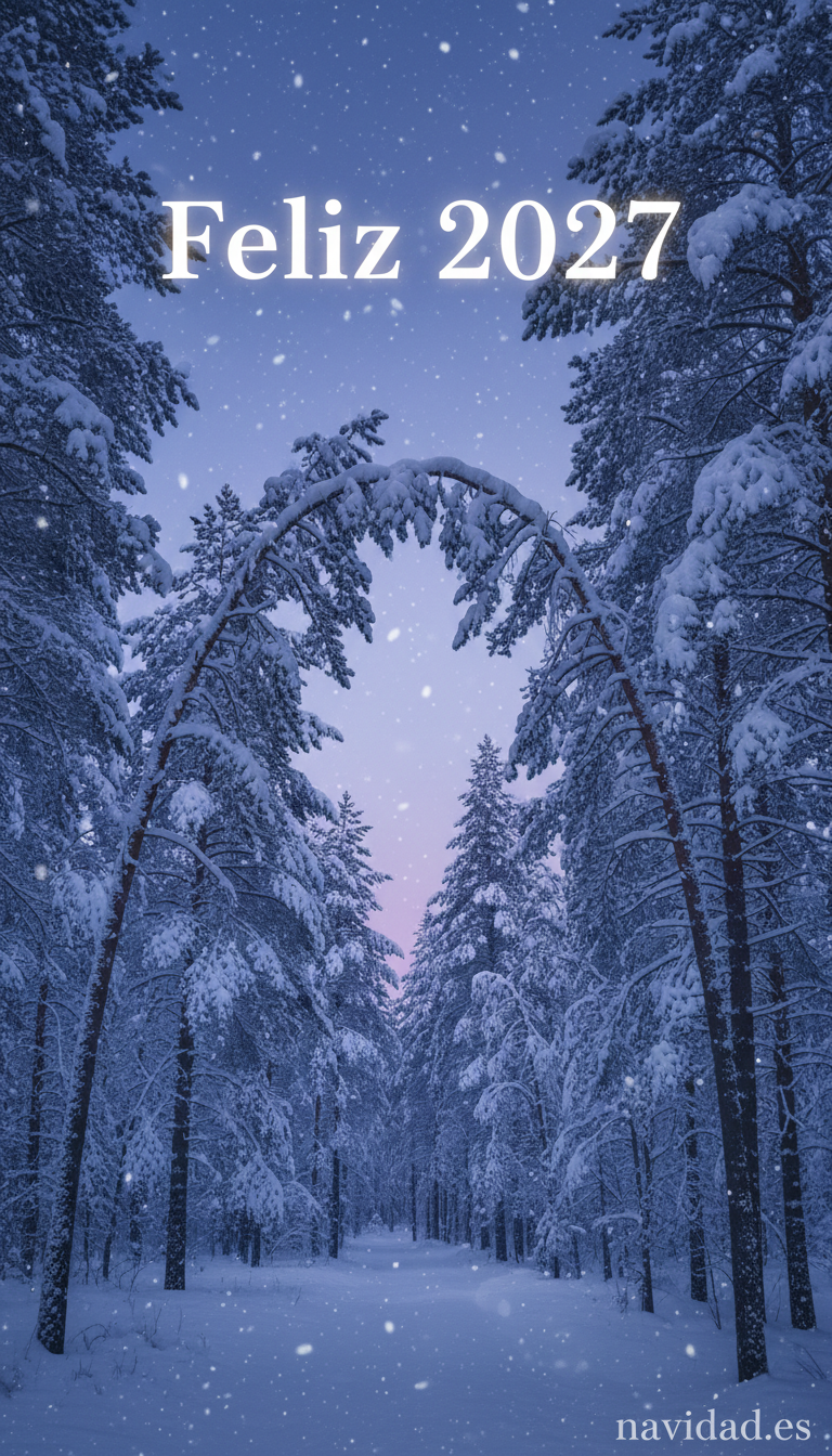 Fondos de pantalla para celebrar el Año 2027: diseños festivos para móvil y escritorio 10 Fondo bosque nevado Feliz 2027