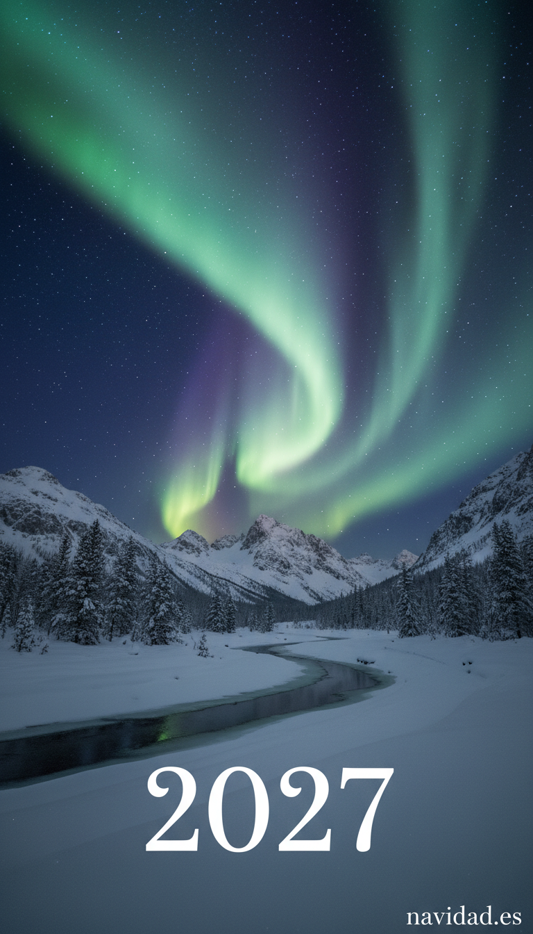 Fondos de pantalla para celebrar el Año 2027: diseños festivos para móvil y escritorio 14 Fondo aurora boreal 2027