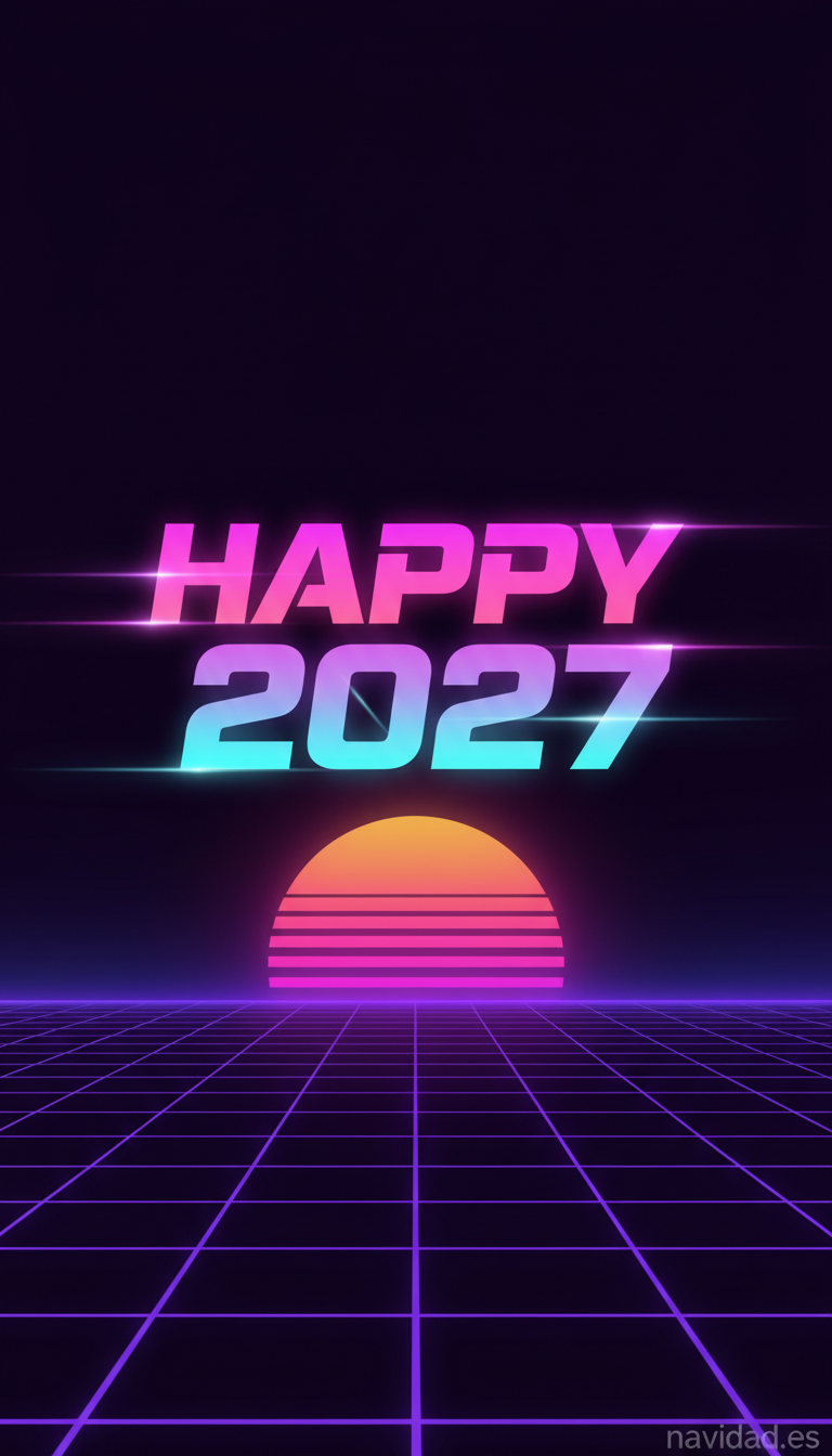 Fondos de pantalla para celebrar el Año 2027: diseños festivos para móvil y escritorio 15 Fondo neon retro Happy 2027
