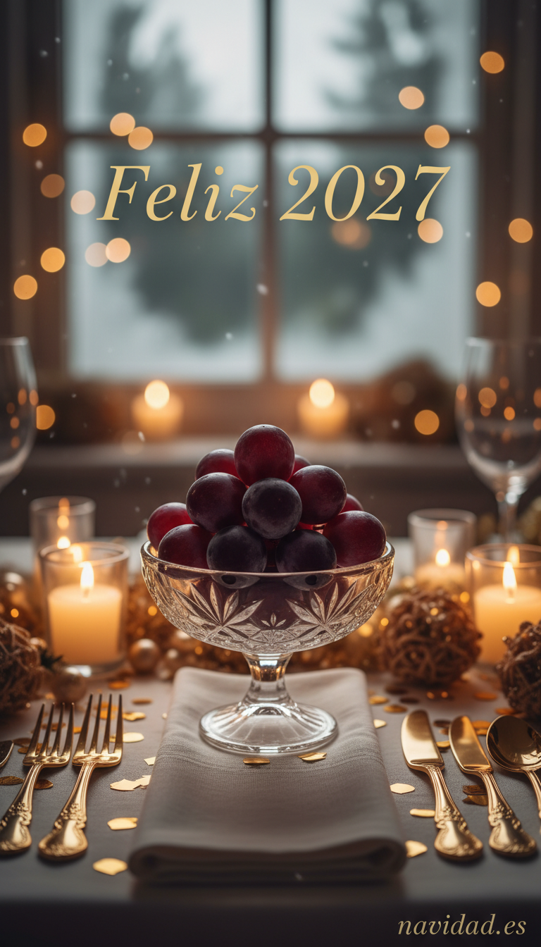 Fondos de pantalla para celebrar el Año 2027: diseños festivos para móvil y escritorio 17 Fondo uvas Nochevieja Feliz 2027