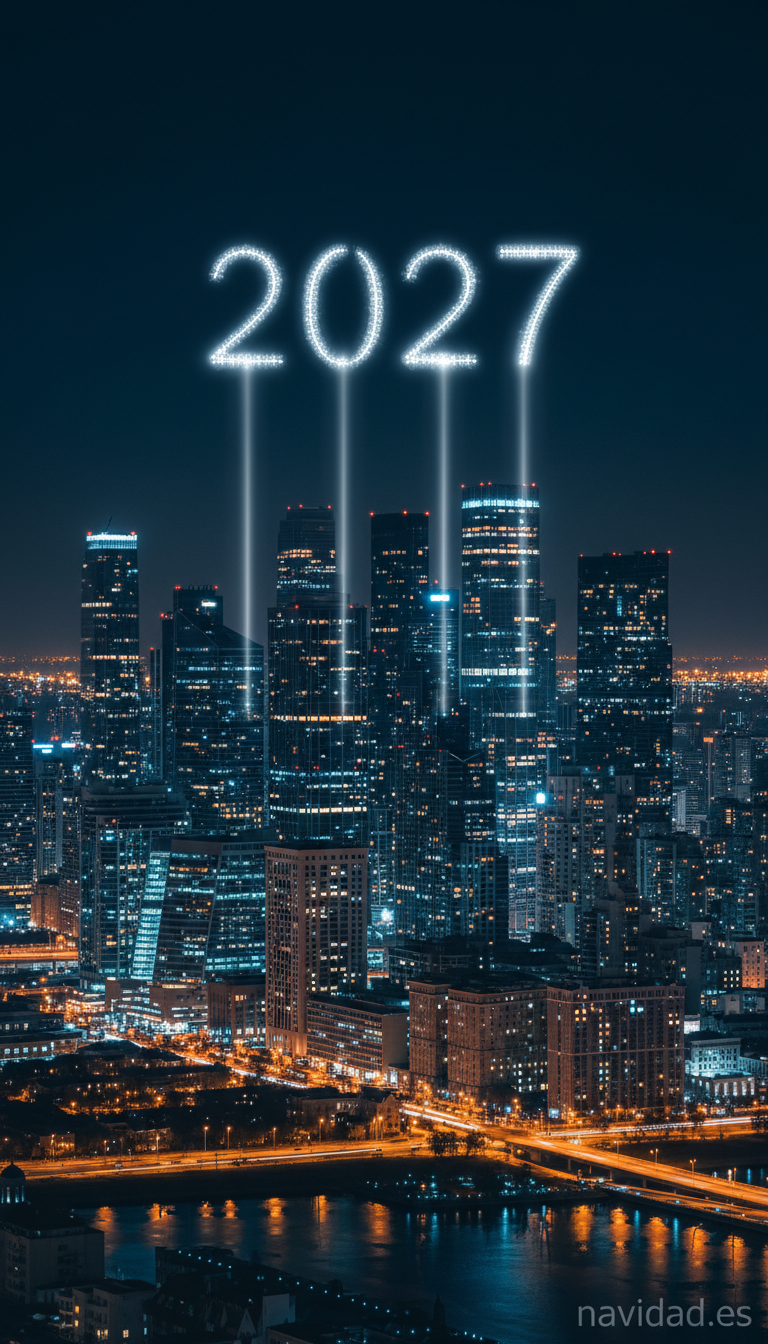Fondos de pantalla para celebrar el Año 2027: diseños festivos para móvil y escritorio 22 Fondo skyline ciudad 2027