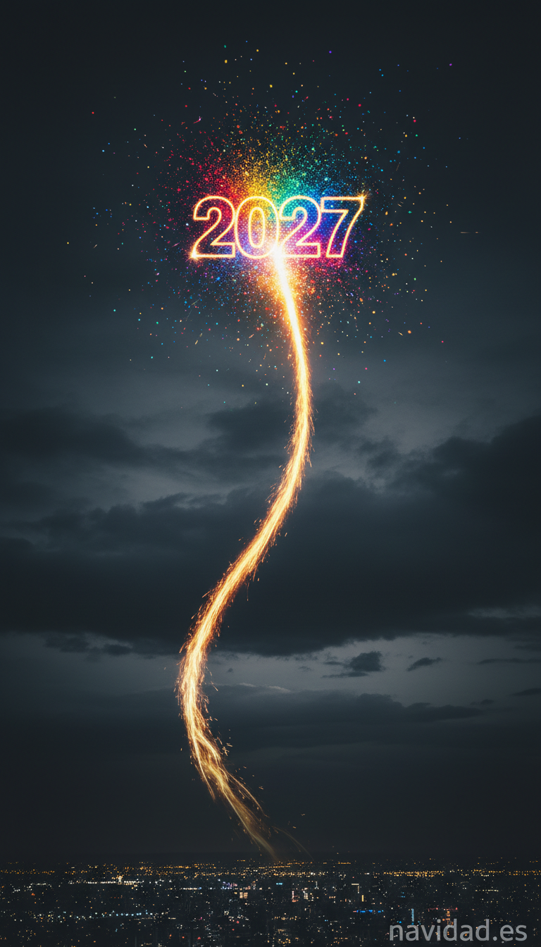 Fondos de pantalla para celebrar el Año 2027: diseños festivos para móvil y escritorio 27 Fondo cohete celebración 2027