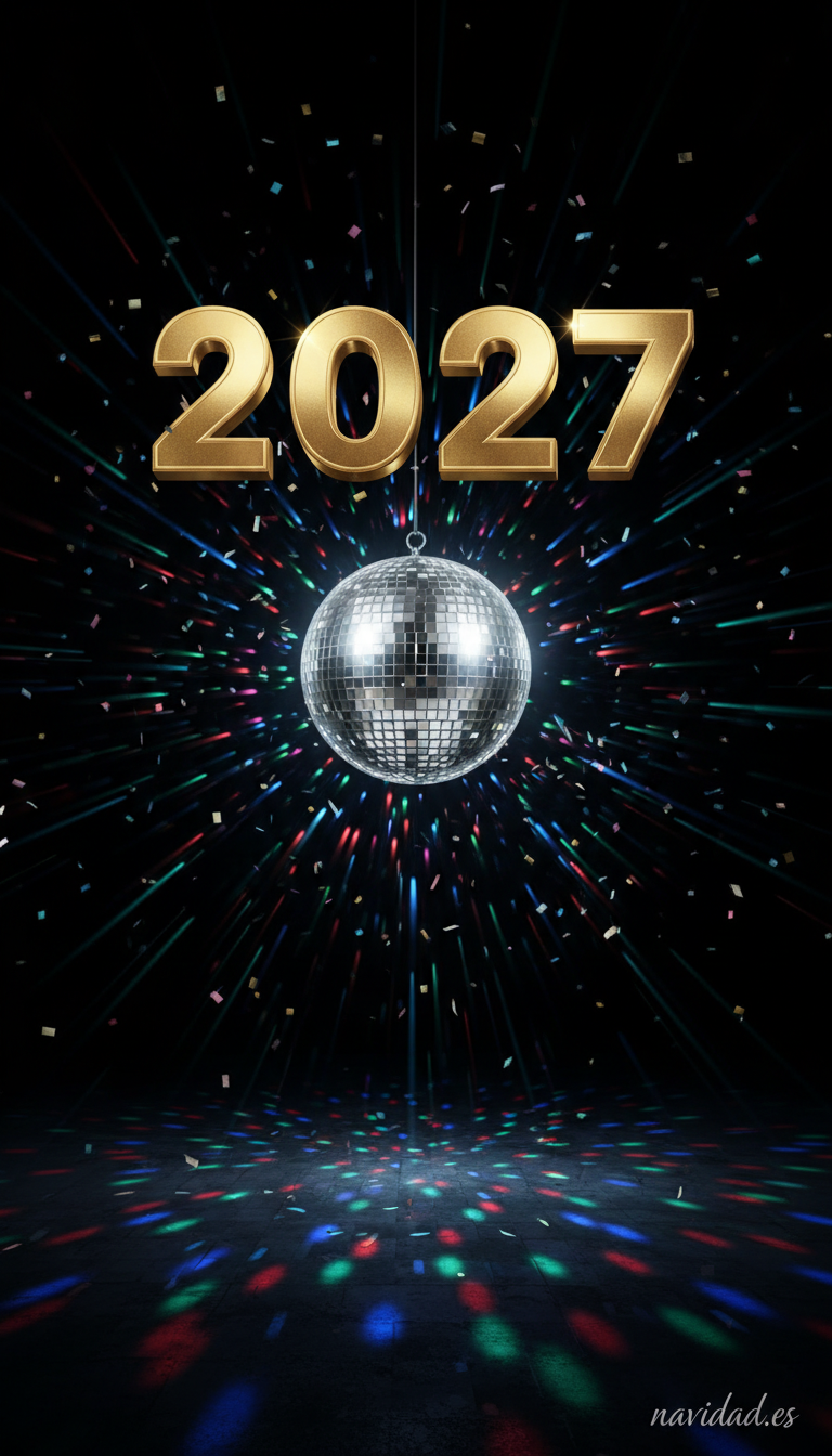 Fondos de pantalla para celebrar el Año 2027: diseños festivos para móvil y escritorio 32 Fondo bola disco 2027