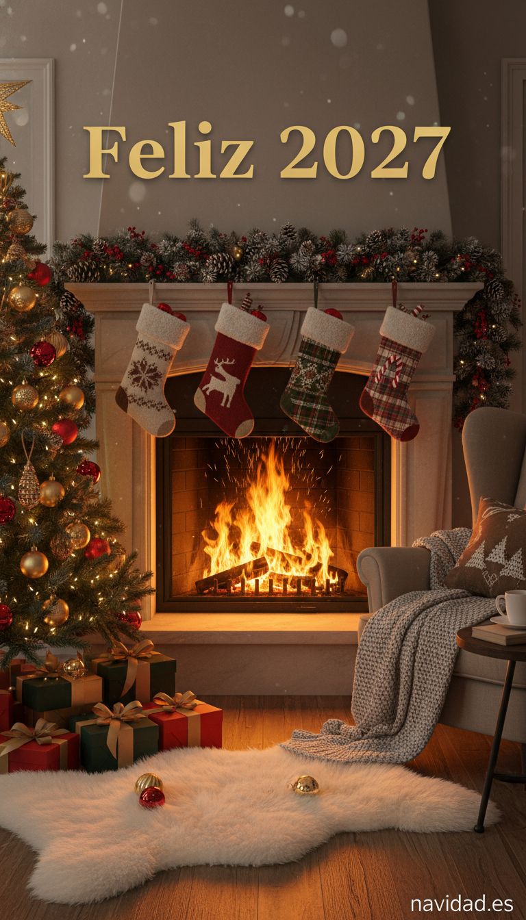 Fondos de pantalla para celebrar el Año 2027: diseños festivos para móvil y escritorio 34 Fondo chimenea Feliz 2027