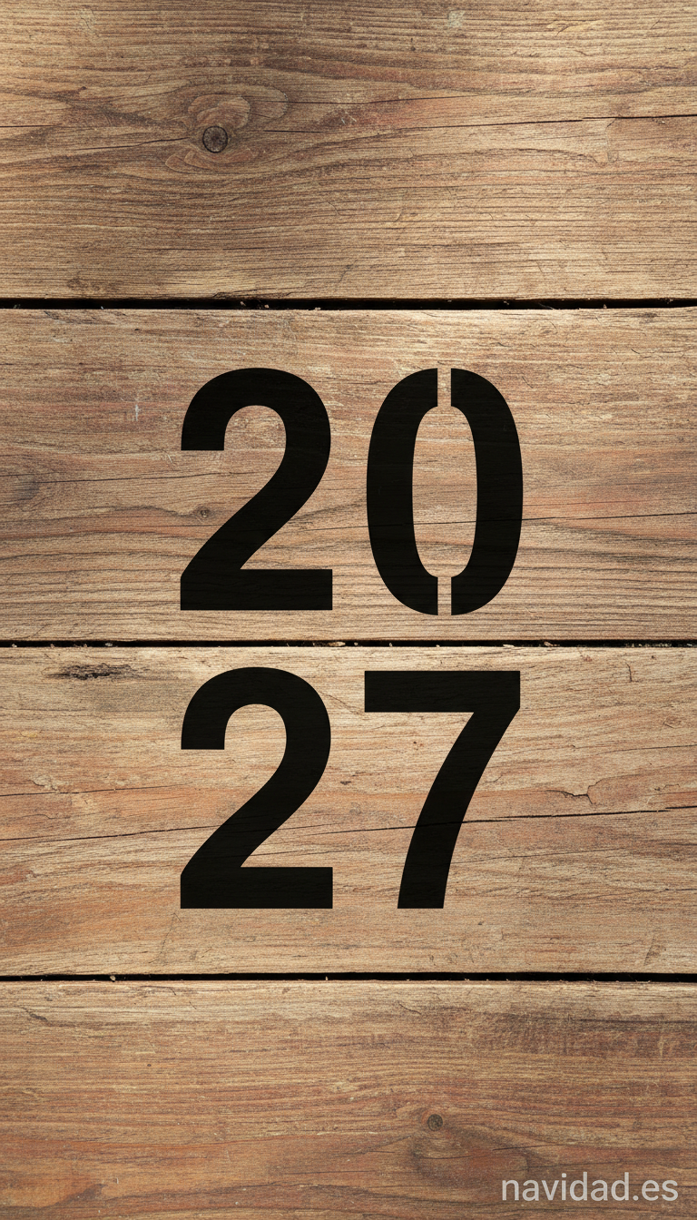 Fondos de pantalla para celebrar el Año 2027: diseños festivos para móvil y escritorio 4 Fondo Año Nuevo 2027 diseño rústico sobre madera