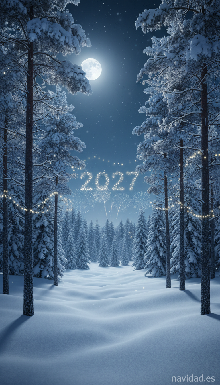 Fondo Año Nuevo 2027 - Bosque nevado