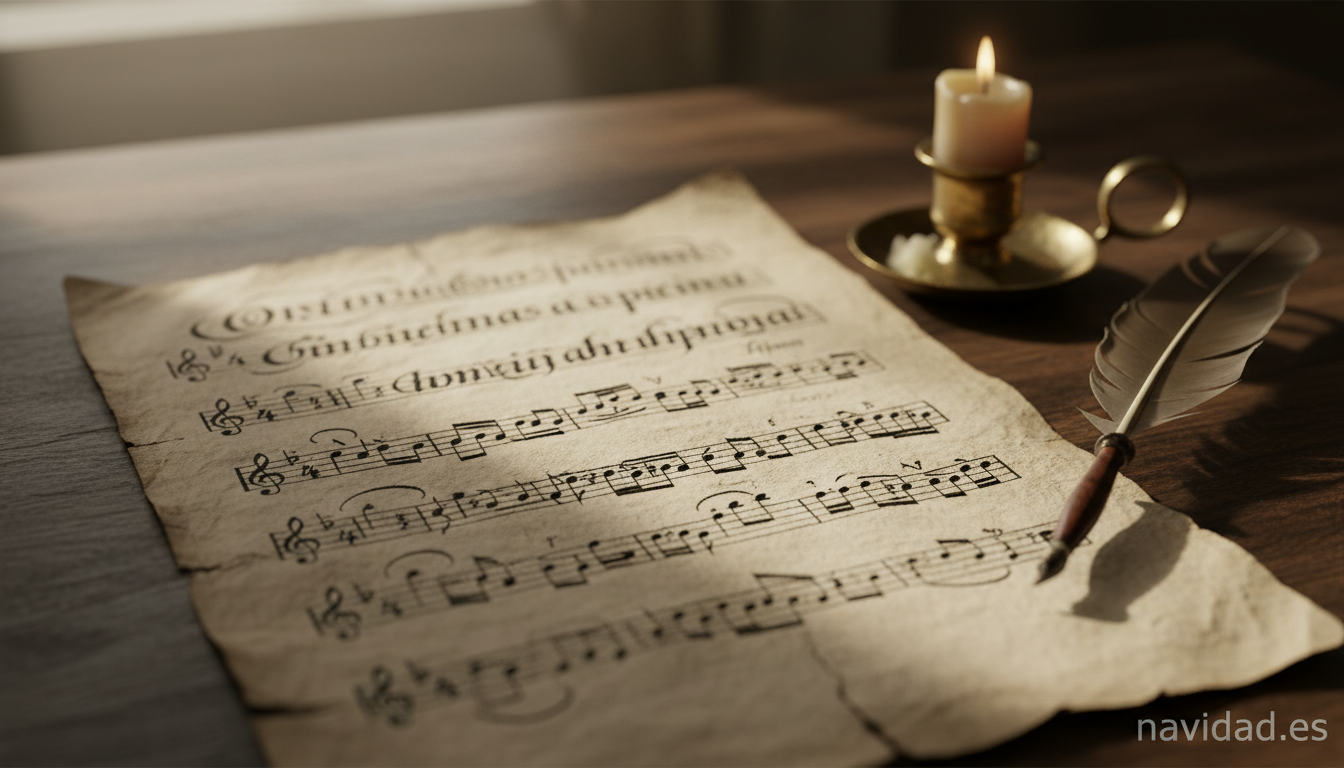 Manuscrito antiguo con la partitura original de Adeste Fideles de John Francis Wade