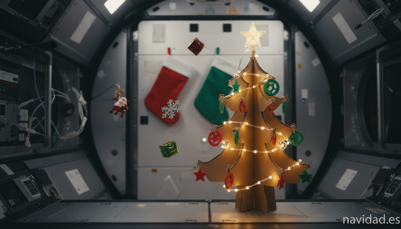 Navidad en la EEI: así la celebran los astronautas en órbita 1 Árbol de Navidad plegable en el módulo Harmony de la EEI con bolas y luces