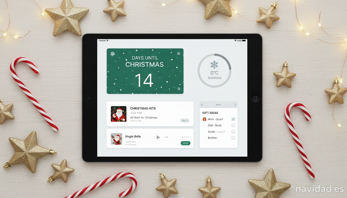 Aplicaciones navideñas en una tablet: cuenta atrás, playlist y lista de regalos