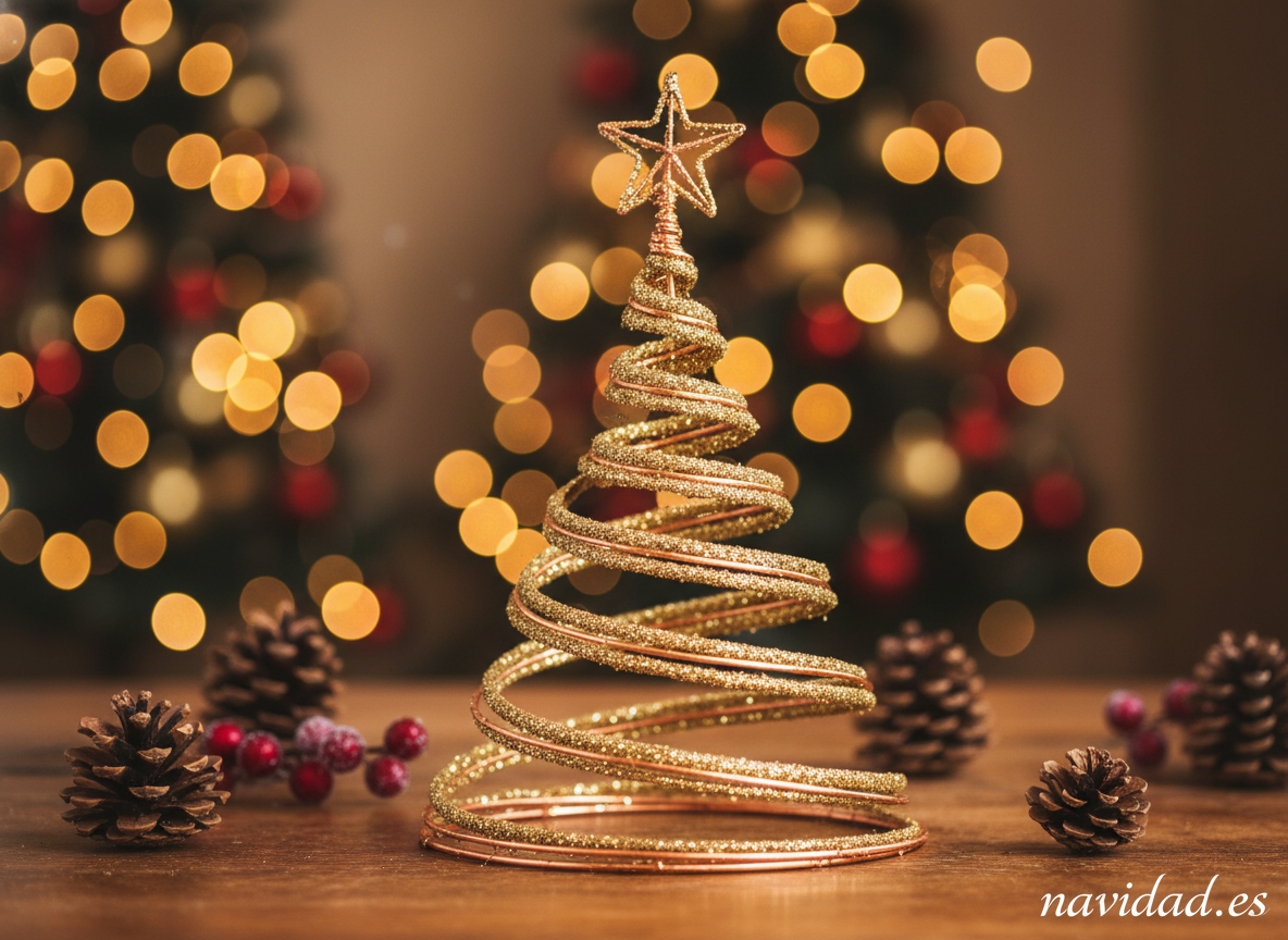 Cómo hacer un árbol de Navidad con alambre: tutorial paso a paso 1 Árbol de Navidad hecho con alambre de cobre y brillantina dorada