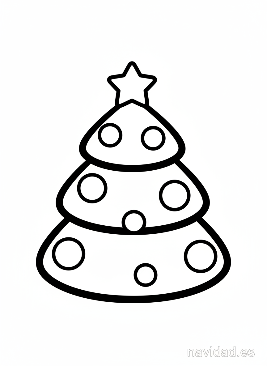 Árbol de Navidad para colorear: láminas gratis para imprimir en 2026 11 Árbol de Navidad sencillo con zonas grandes para niños pequeños