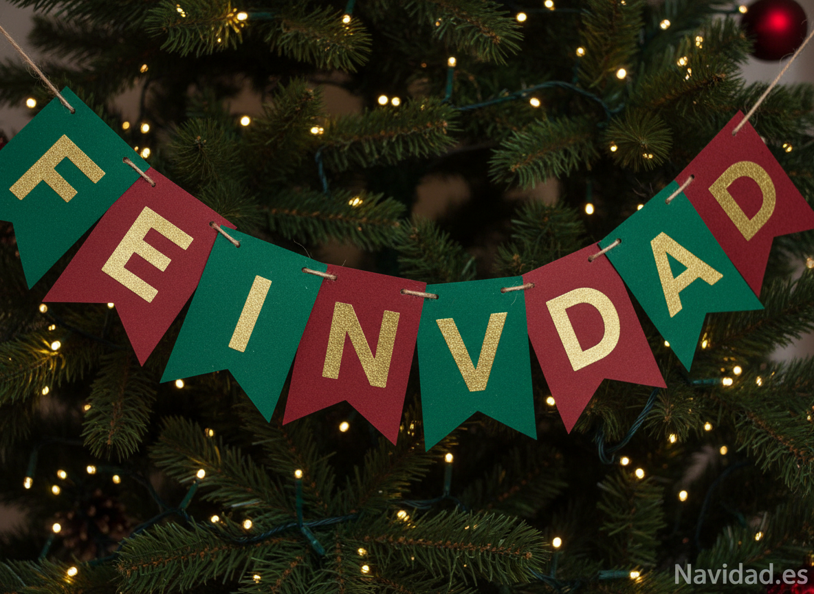 Banderines de Navidad DIY hechos a mano con cartulina de colores colgados en el árbol