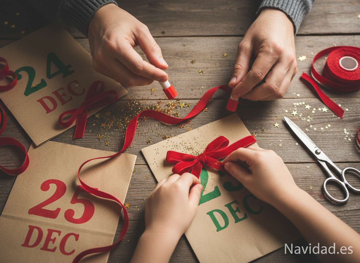Decorar bolsas de papel para calendario de Adviento casero
