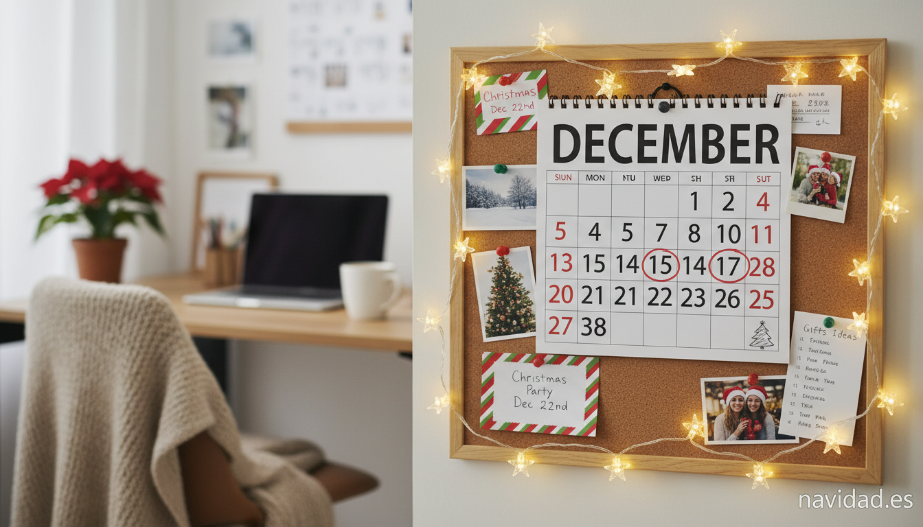 Calendario de diciembre con fechas navideñas marcadas para organizar las fiestas