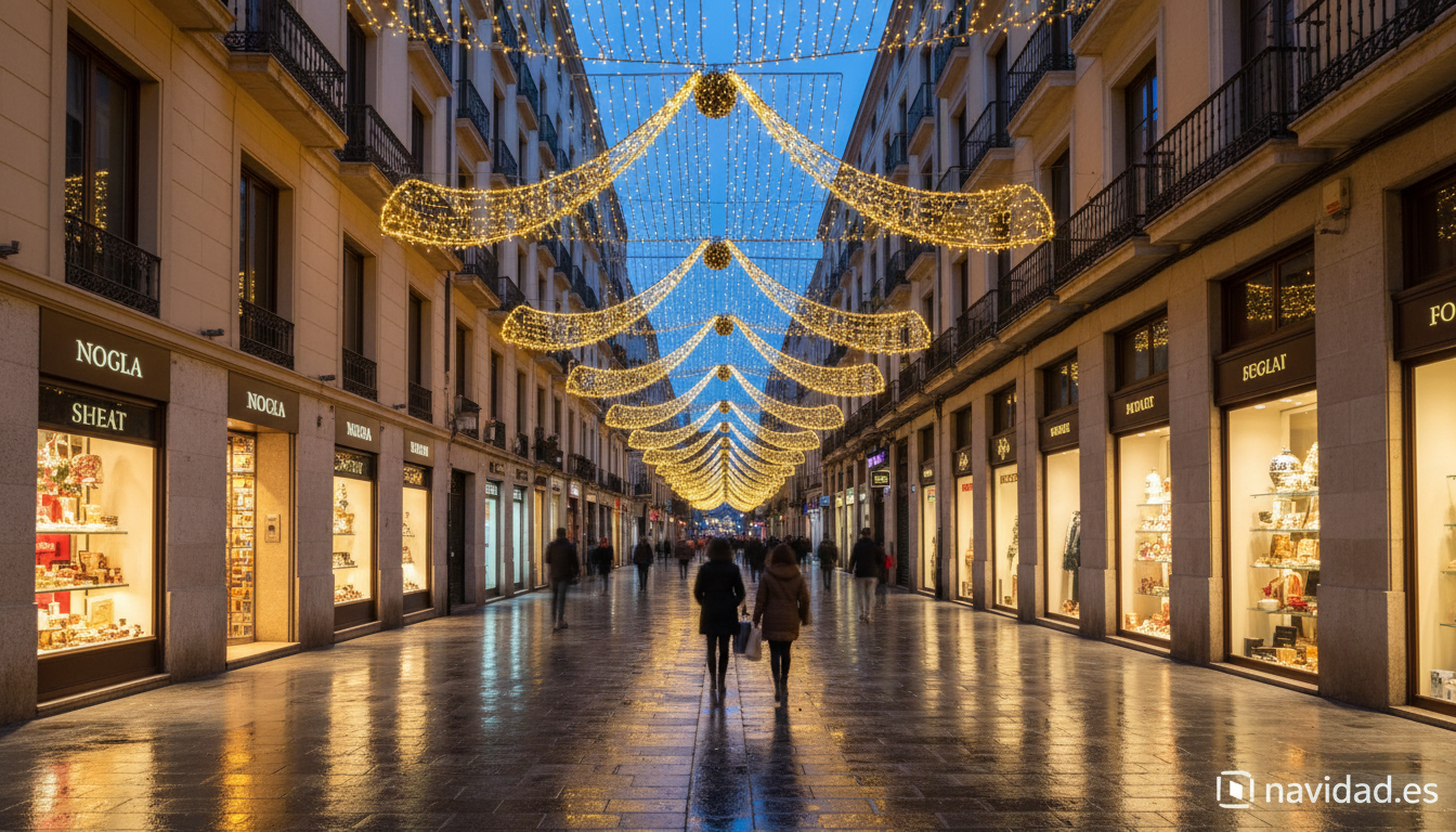 Luces de Navidad en Valencia 2026: encendido, calles y horarios 2 Calle de la Paz de Valencia iluminada con luces navidenas al atardecer