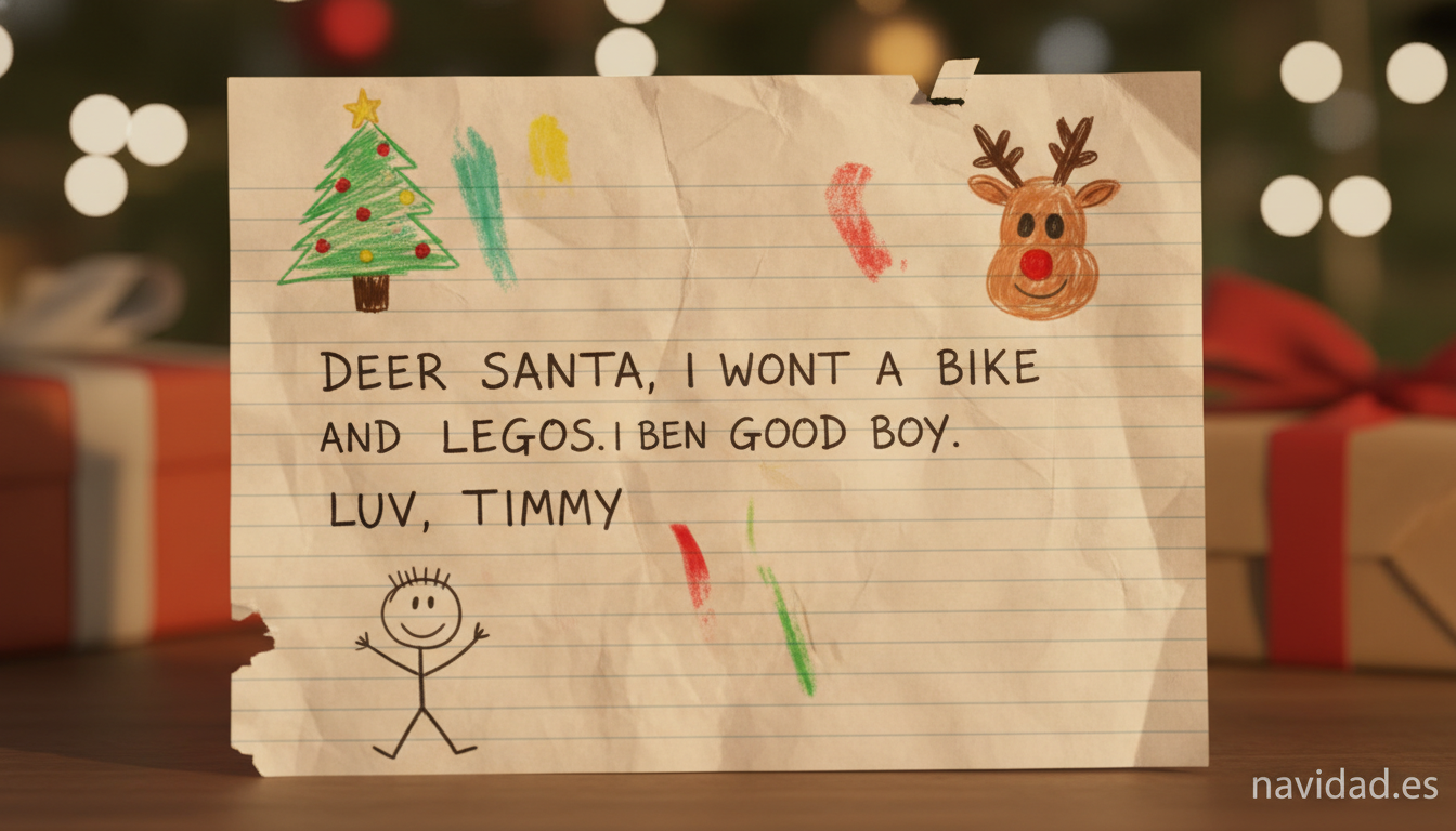 Carta de niño a Papá Noel con dibujos y faltas de ortografía entrañables