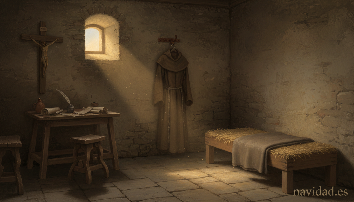 Romance del Nacimiento de San Juan de la Cruz: texto y análisis 2 Celda monacal del siglo XVI en Toledo, evocando el cautiverio durante el cual San Juan de la Cruz compuso los Romances