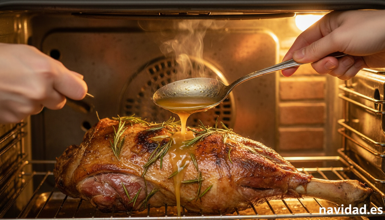 Cordero de Reyes al horno: receta tradicional para el 6 de enero 1 Cordero de Reyes regado con caldo de vino blanco y limon durante el asado