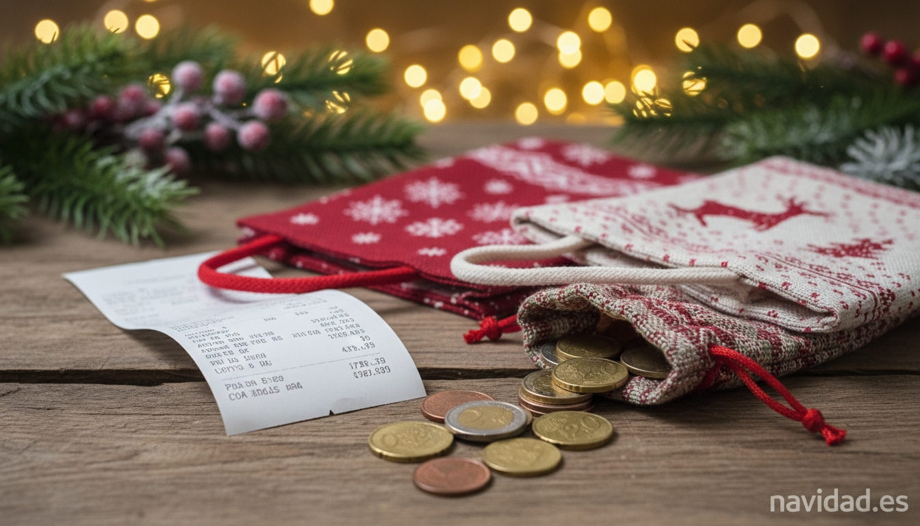 Cómo ahorrar en Navidad 2026: 10 consejos útiles para no arruinarte 1 Ticket de la compra y bolsas de regalos en Navidad con control de gastos
