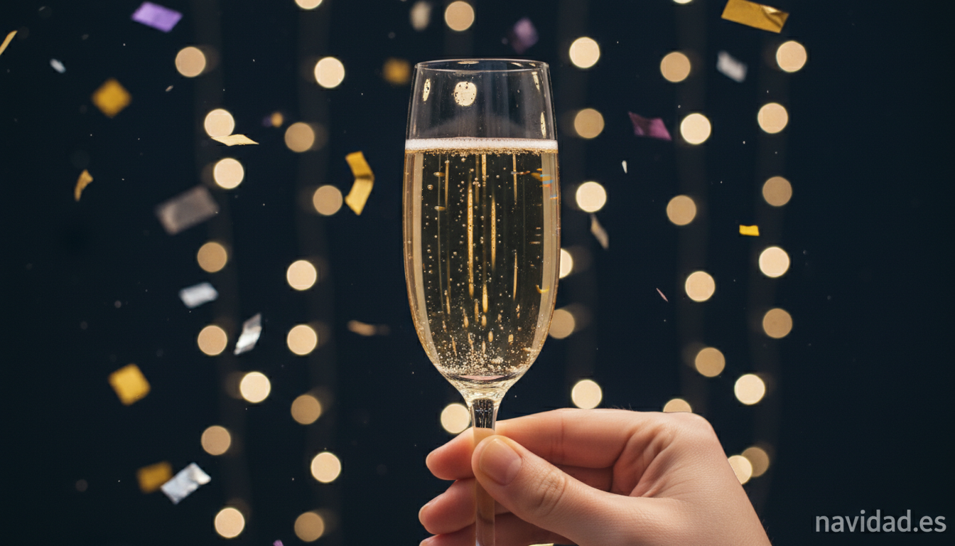 Cómo recibir 2027: guía exprés para Nochevieja sin sustos 1 Copa de cava con confeti de Nochevieja en primer plano