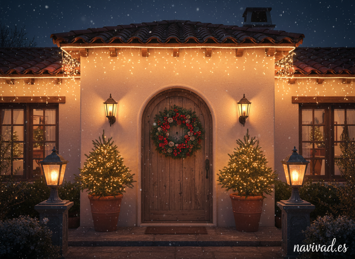 Cómo decorar la casa en Navidad 2026: ideas para cada habitación y las tendencias del año 2 Decoración exterior fachada navideña con luces LED 2026
