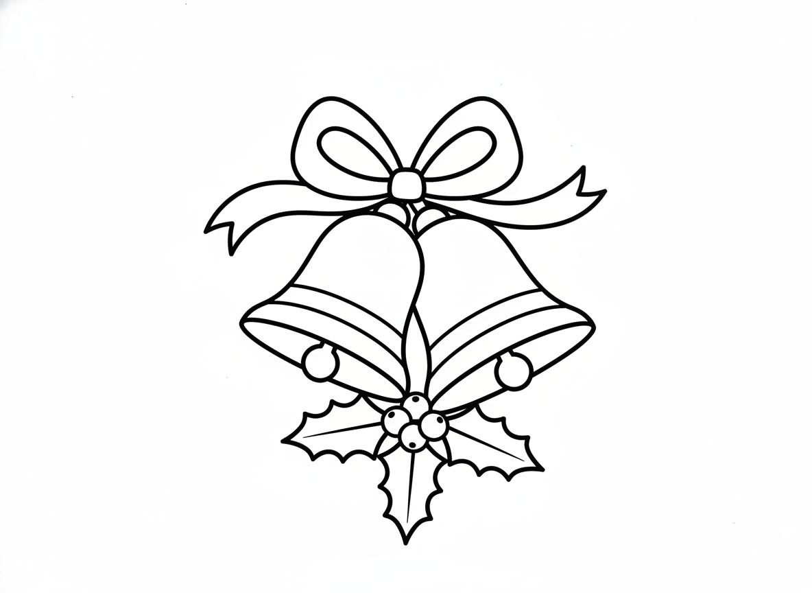 12 dibujos de Navidad para colorear: láminas gratis para imprimir 8 Dibujo de campanas de Navidad para colorear, lámina de línea negra sobre fondo blanco