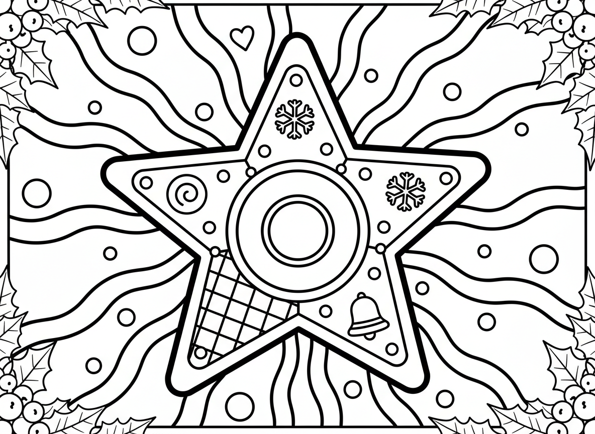12 dibujos de Navidad para colorear: láminas gratis para imprimir 7 Dibujo de estrella de Navidad para colorear, lámina de línea negra sobre fondo blanco
