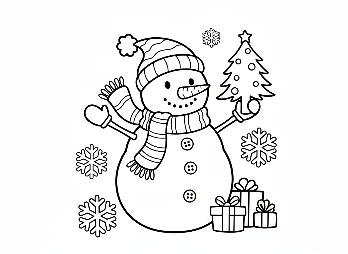 12 dibujos de Navidad para colorear: láminas gratis para imprimir 5 Dibujo de muñeco de nieve para colorear, lámina de línea negra sobre fondo blanco