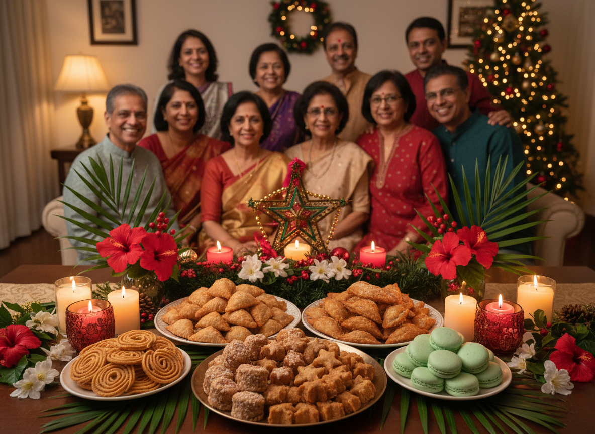 Cómo se celebra la Navidad cristiana en la India: tradiciones, misas y costumbres del ‘Bada Din’ 2026 3 Dulces navideños tradicionales de la comunidad cristiana india: kuswar, newrio y chaklis en mesa decorada para Navidad