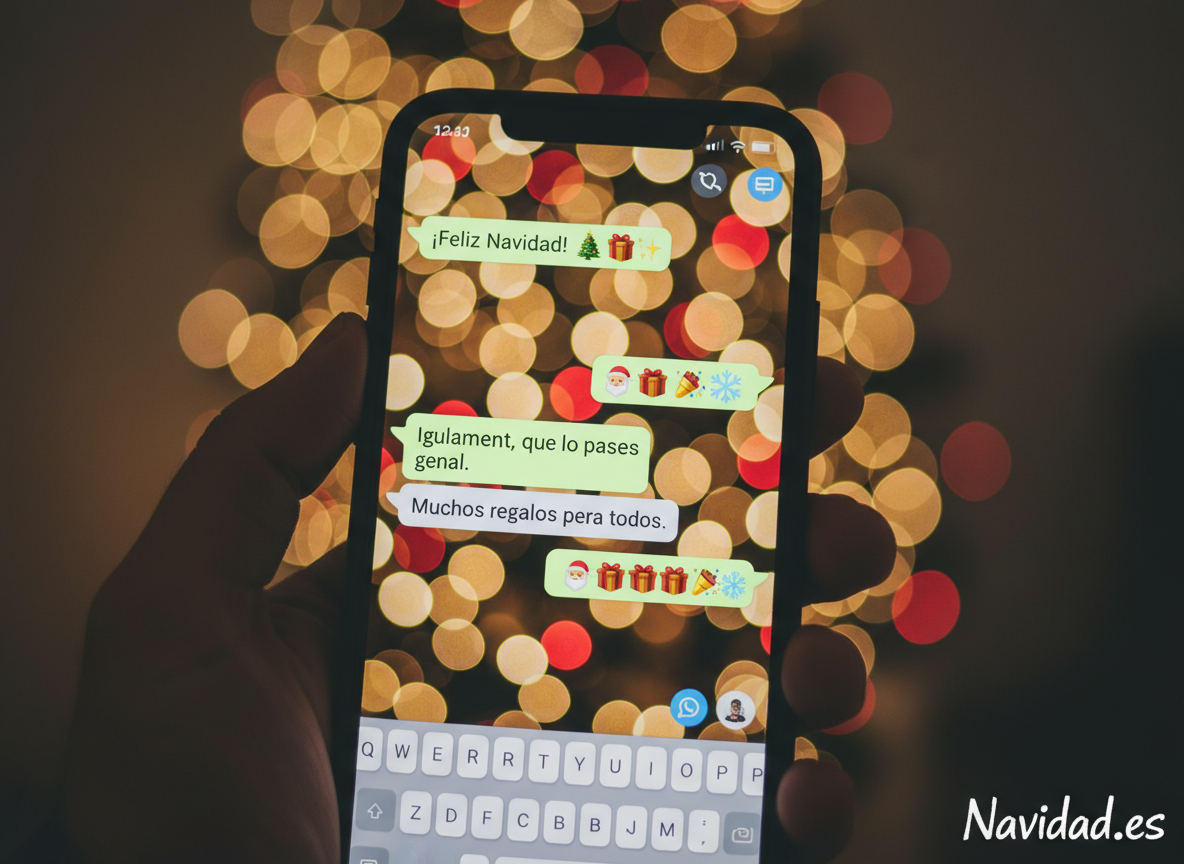 Conversación de WhatsApp con emojis navideños