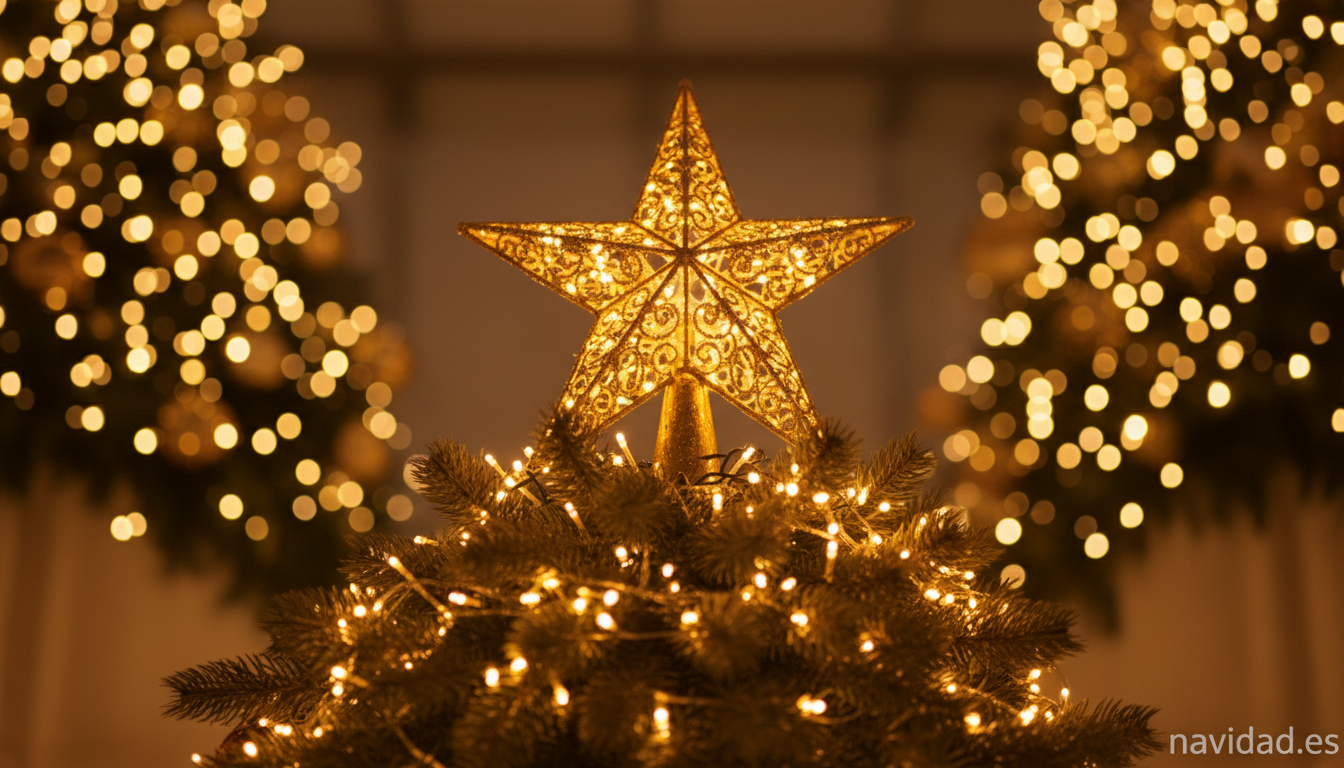 La estrella de Belén: qué fue realmente según la ciencia y la tradición 2 Estrella dorada en la punta del árbol de Navidad, símbolo de la estrella de Belén