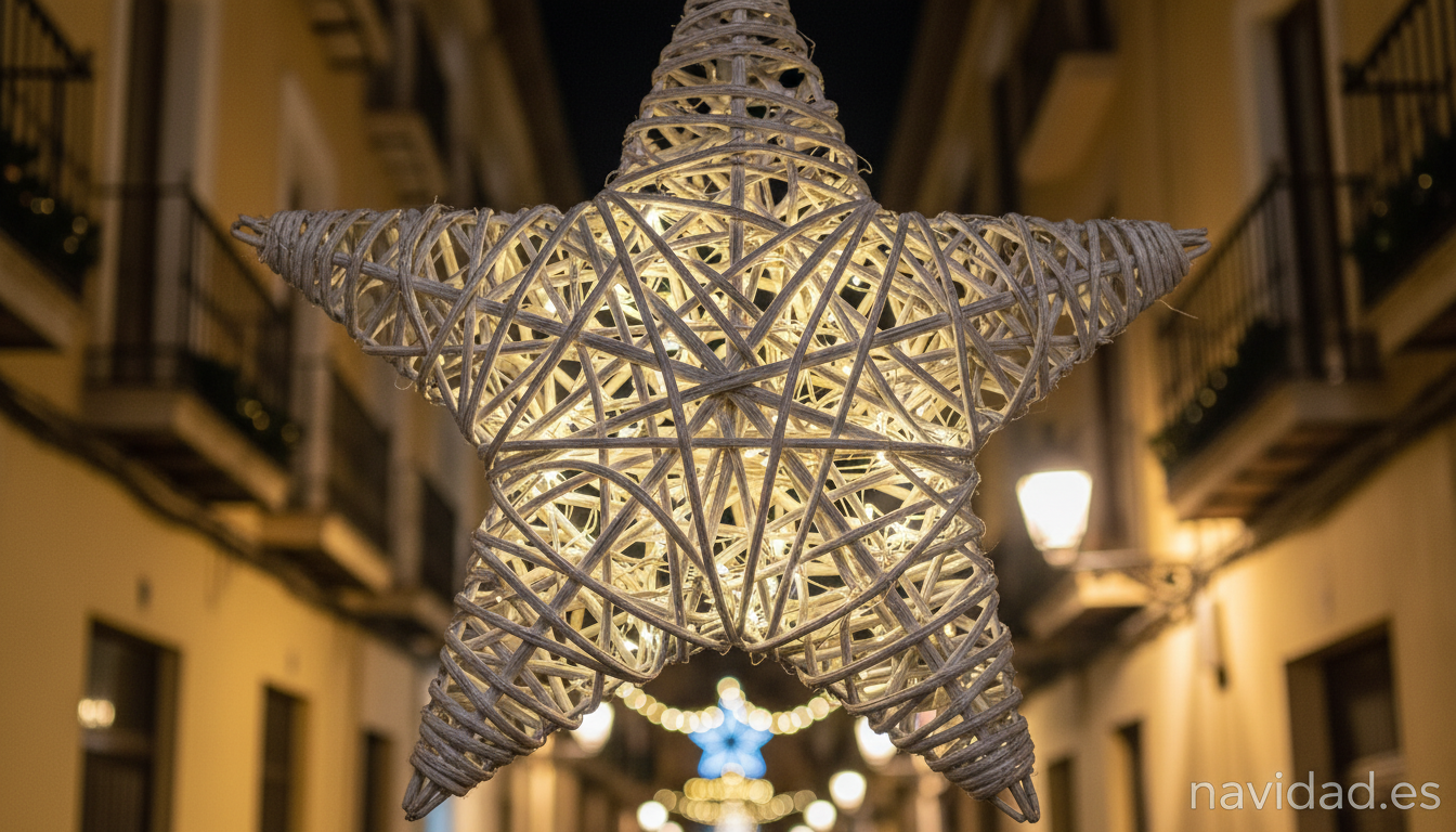 Luces de Navidad en Valencia 2026: encendido, calles y horarios 1 Estrella de mimbre iluminada detalle de las luces de Navidad en Valencia