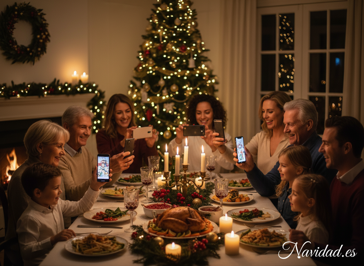 Familia compartiendo vídeos de Navidad por WhatsApp
