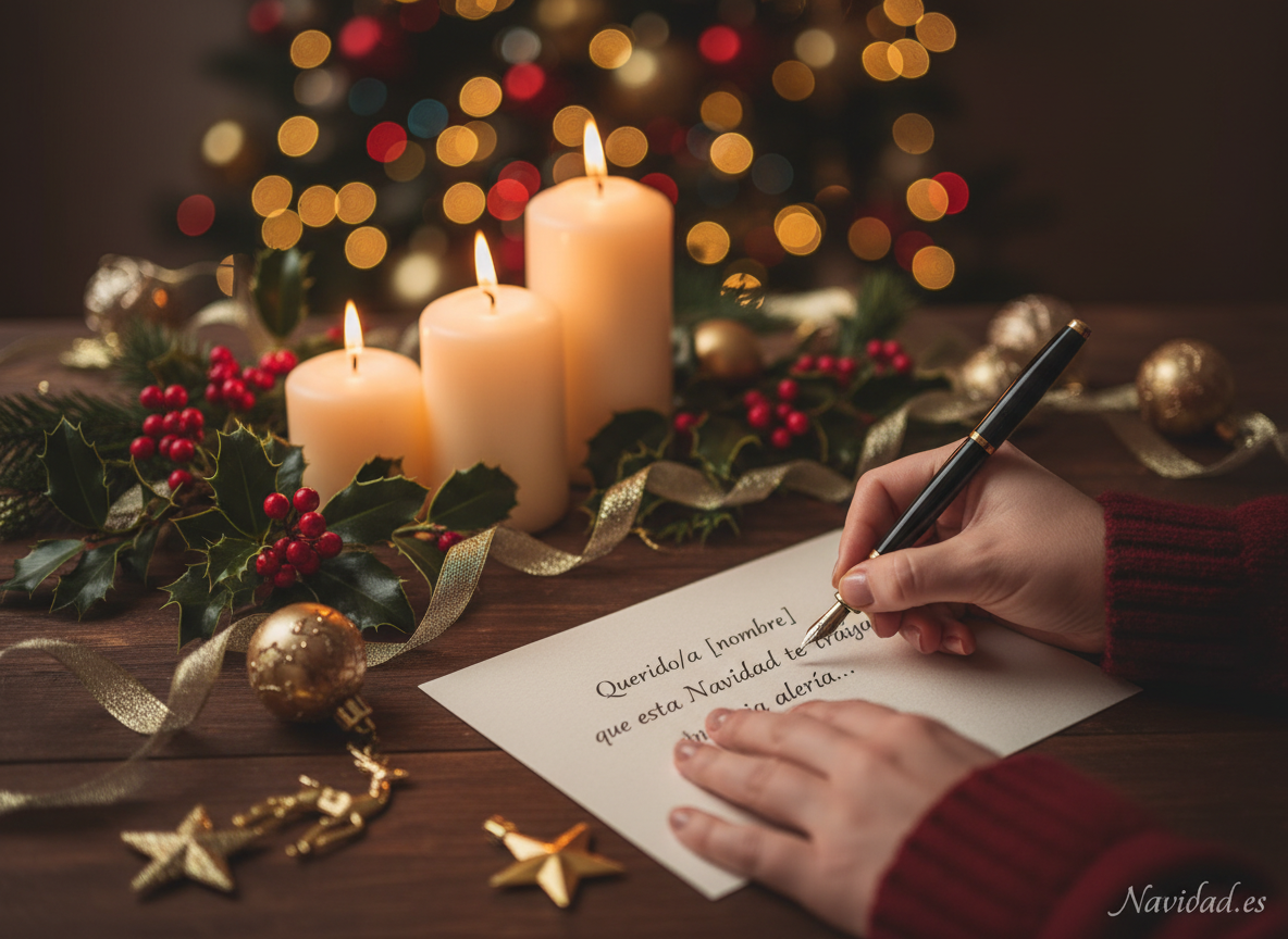 Cómo felicitar la Navidad de forma original en 2026: ideas creativas que sorprenden 2 Persona escribiendo felicitación navideña a mano de forma original