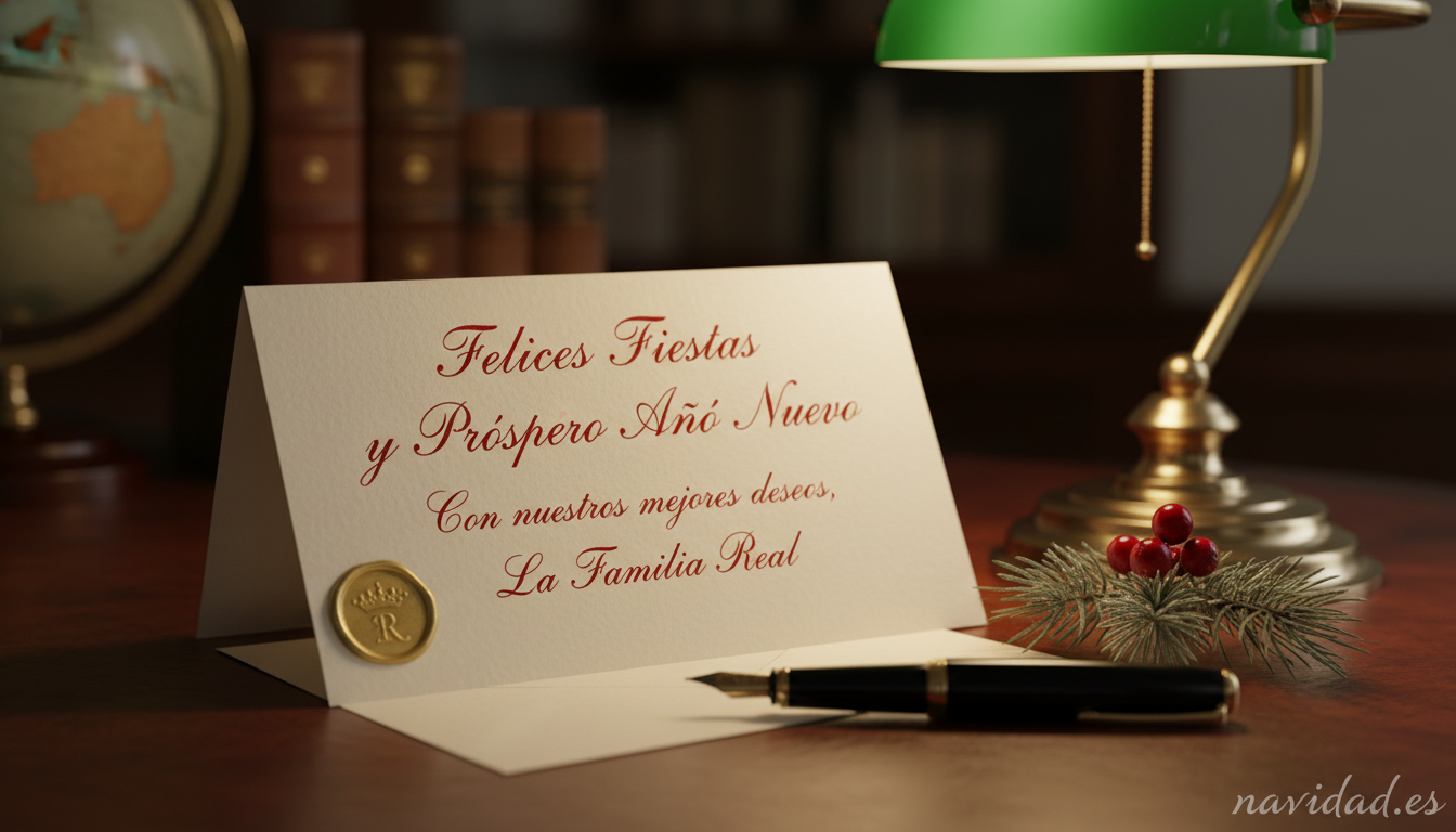 Felicitación navideña de la Casa Real: historia y tradición en 2026 1 Tarjeta de felicitación navideña institucional escrita a mano sobre escritorio de madera