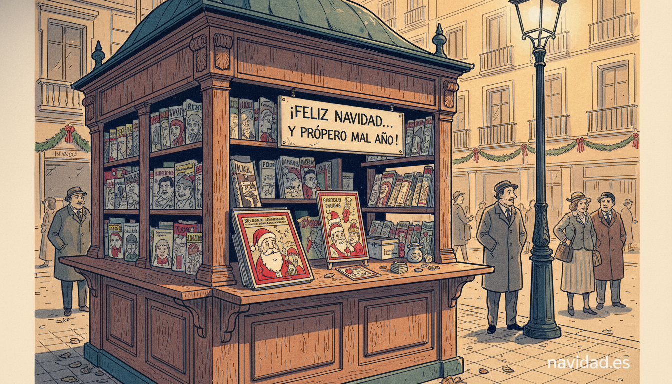El Jueves y los Príncipes: la felicitación navideña que dio la vuelta al quiosco 1 Quiosco con revistas satíricas y postales navideñas polemicas tipo El Jueves