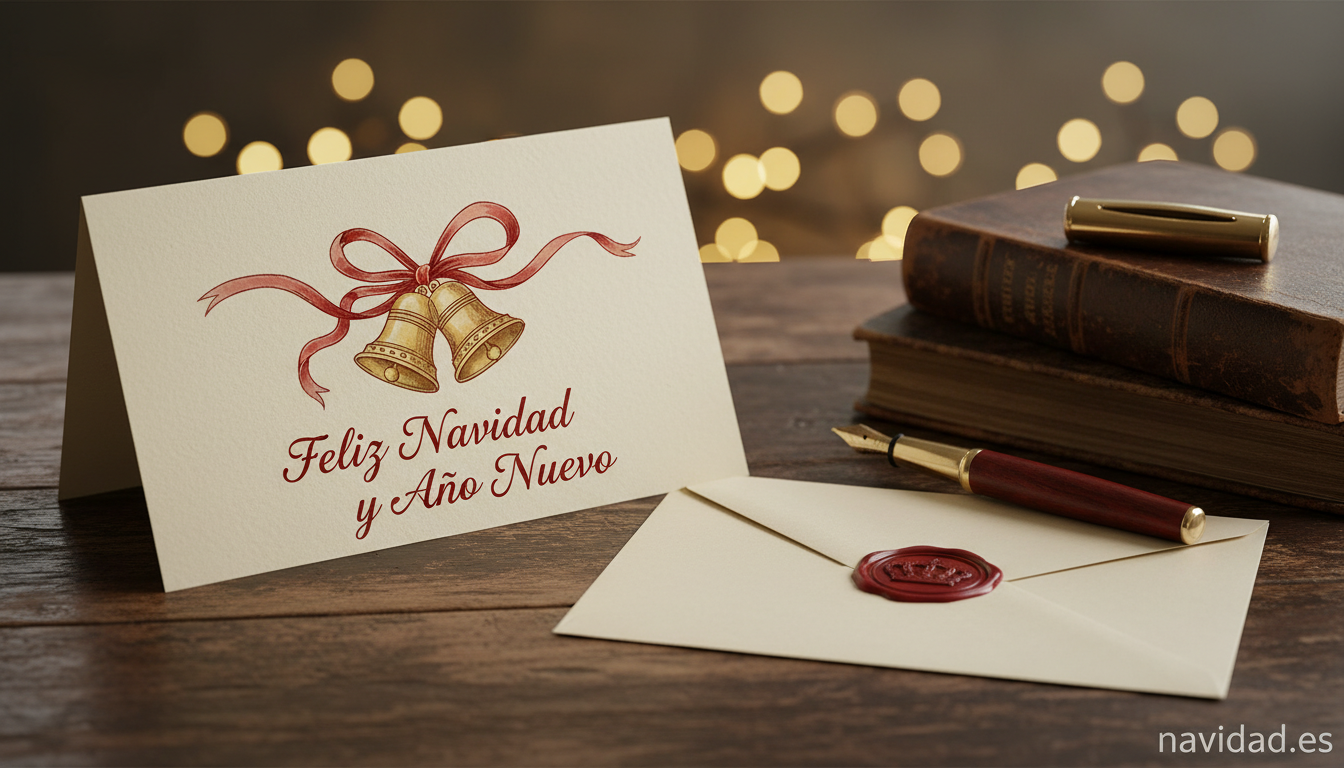 Felicitaciones navideñas de las Infantas Elena y Cristina: la postal real más íntima 1 Postal navideña tradicional con sobre lacrado en escritorio de madera