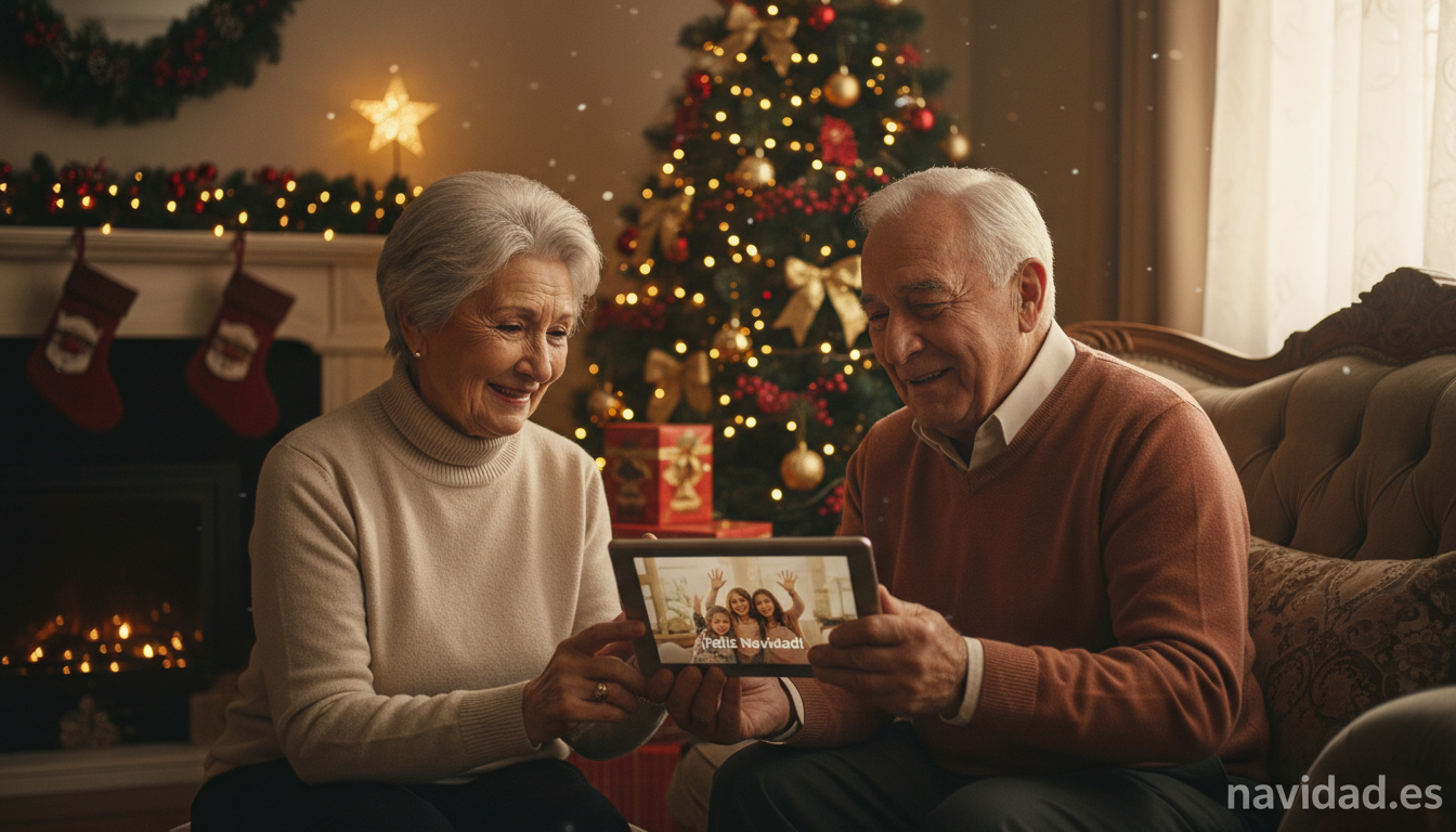 Tarjetas de felicitación en YouTube: cómo enviar vídeos navideños en 2026 2 Abuelos viendo una felicitación navideña en vídeo enviada por YouTube