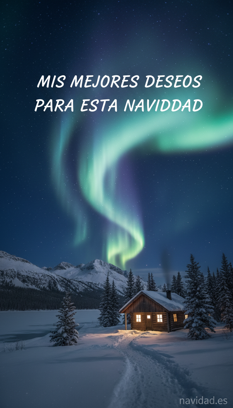 Felicitaciones navideñas para WhatsApp: las más originales y graciosas 8 Felicitación navideña vertical con aurora boreal y cabaña nevada