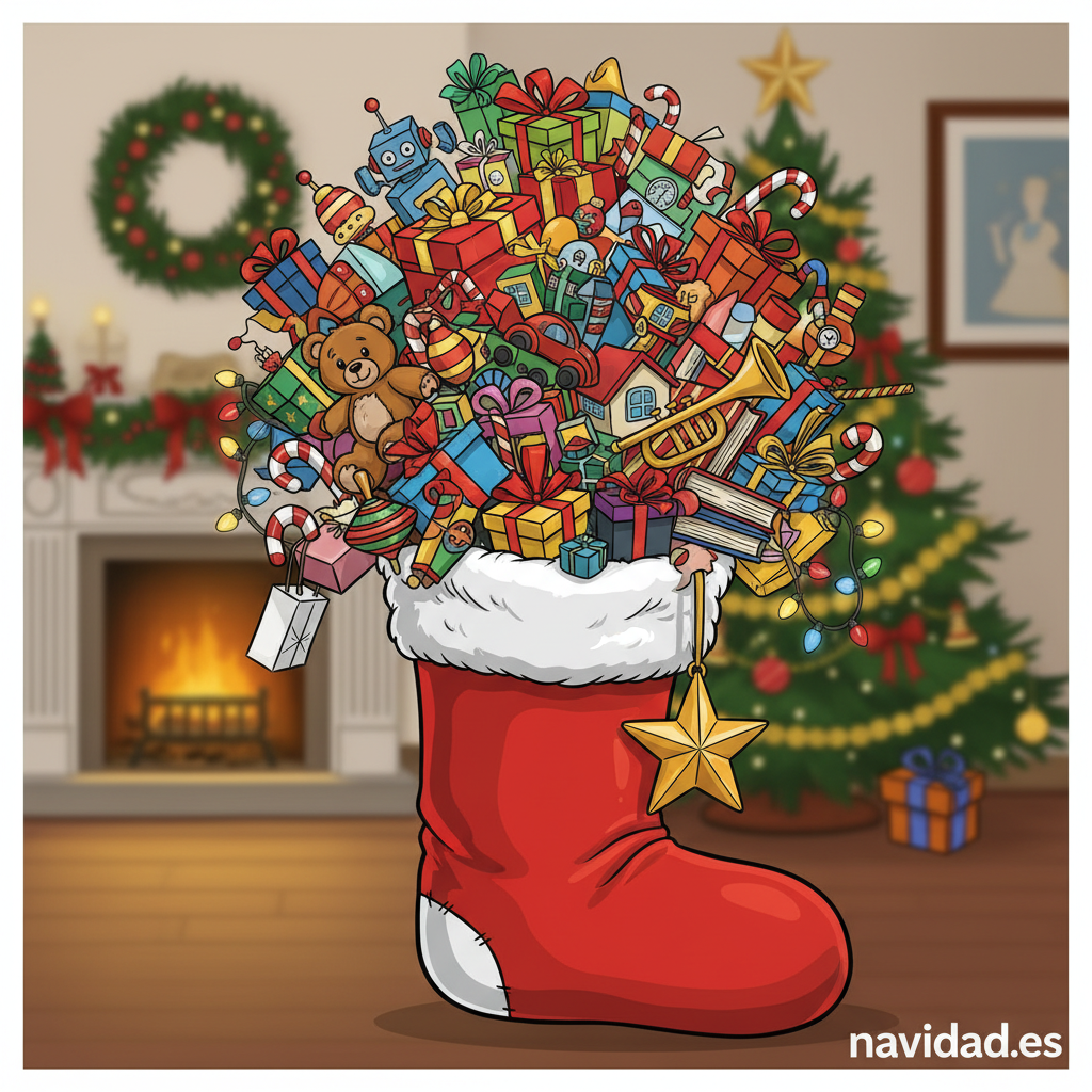 Felicitaciones de Navidad graciosas 2026 para enviar por Facebook y WhatsApp 7 Calcetín navideño lleno de regalos exagerado