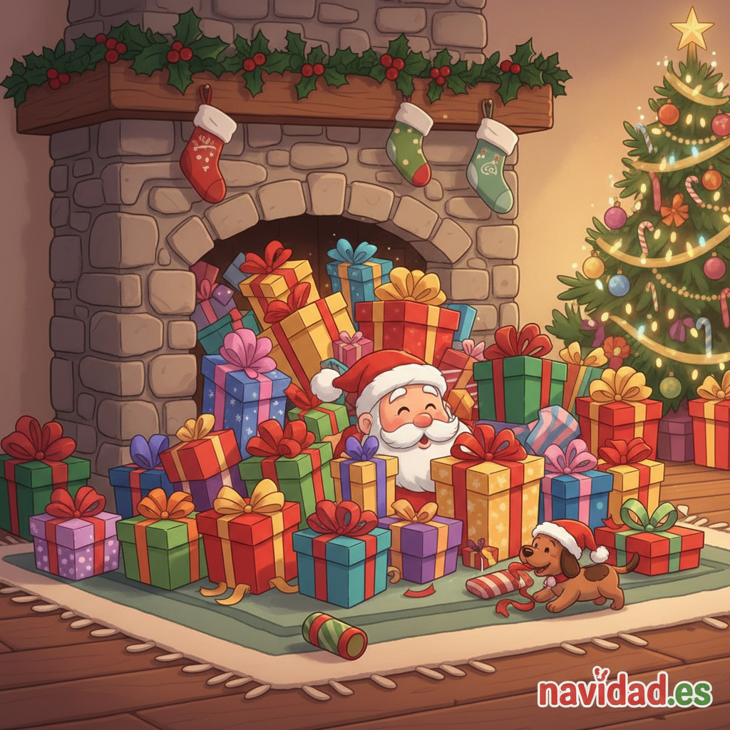 Felicitaciones de Navidad graciosas 2026 para enviar por Facebook y WhatsApp 10 Chimenea llena de regalos divertidos Navidad 2026